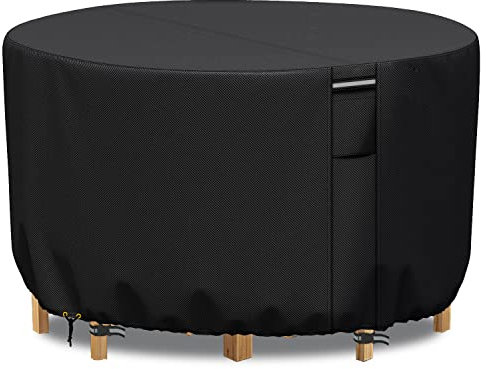 RICHIE Gartentischabdeckungen Rund Mit Lüftungsschlitzen, 600D Oxford Gewebe 130x71cm Runde Patio Set Tischabdeckung, Gartenmöbel Set Abdeckung Wasserdicht, Winddicht, Anti-UV, Schwarz