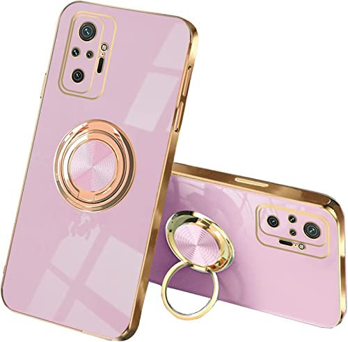 XINYEXIN Funda para Xiaomi Redmi Note 10 Pro 4G con Anillo Soporte Girar 360 Grados, Moda Suave TPU Silicona Case Cover, Antigolpes Carcasa para Redmi Note 10 Pro 4G (6.67) - Violeta
