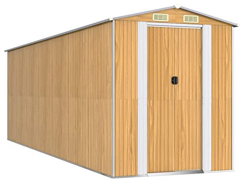 Gecheer Geräteschuppen Gerätehaus Gartenhaus Schuppen Lagerschuppen Gartenschuppen Gartenschrank Geräteschrank Gartengeräten 192 x 606 x 223 cm (L x B x H) Verzinkter Stahl Hellbraun