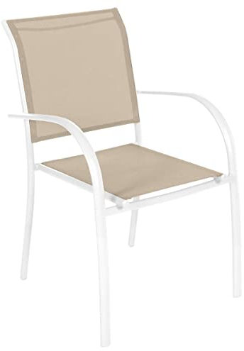 Hespéride - Fauteuil de Jardin Empilable Piazza Lin et Blanc - 56 X 65 X 88 cm - Aluminium Anti-Rouille - Mobilier d'Extérieur Terrasse Balcon Patio