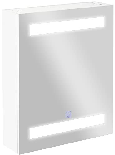 HOMCOM Armario de Baño con Espejo y Luz LED Mueble Espejo de Pared con 2 Estantes de Almacenamiento e Interruptor Táctil para Dormitorio Aseo 50x15x60 cm Blanco