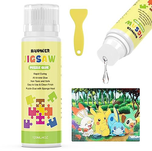 NAIMOER Colle de Puzzle pour Puzzles, Colle de Puzzle 120ml Accessoire pour puzzles enfants et adultes 1000/3000/5000 pièces, Colle à puzzle liquide avec Applicateur Séchage Rapide