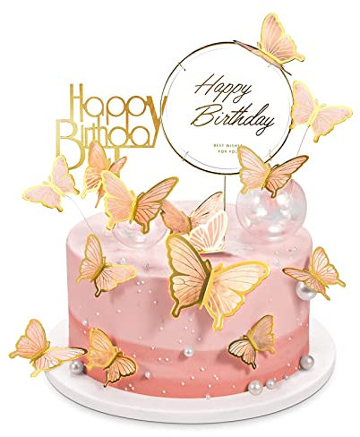Schmetterlinge Tortendeko 22 Stück Tortendeko Geburtstag Happy Birthday Tortendeko3D Schmetterlinge Cake Topper,Zum Dekorieren Von Kuchen Cupcakes Dessert Geburtstag Hochzeit(Orange)