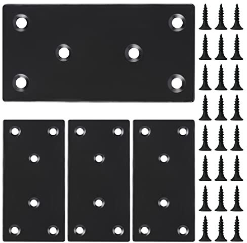 4 Uds. Placa perforada de conector plano de mesa 100x50x1,8mm soporte de esquina plana placa de parche de acero inoxidable placa de unión de conector de madera con tornillos para muebles