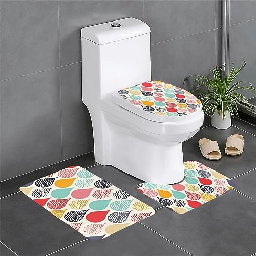 JCAKES Badematten-Set, 3-teilig, Wassertropfen und Punkte, Badezimmer-WC-Vorleger, Badteppich, rutschfest, waschbar, langlebig, Flanell-Bodenmatte