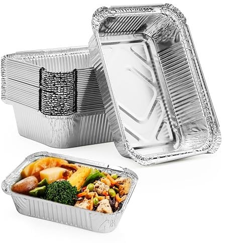 Sanrolax Bandejas de aluminio para barbacoa, 30 bandejas de goteo de aluminio plateadas, longitud 18,5 cm, ancho 13,5 cm, altura 5 cm, bandejas colectoras de grasa, adecuado para asar, hornear,