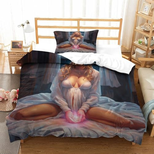 LYCREW Sexy Mädchen Bettwäsche 3D AI Design Bettbezug Mikrofaser Bettwäsche-Sets, Bettbezüge Mit Reißverschluss Und Kissenbezüge 3 Teilig Sets Single(135x200cm)