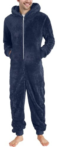 JokeLomple Tuta Jumpsuit Uomo Pigiama - Morbido e Confortevole Pigiama in Peluche Termico Tinta Unita Pigiama Uomo Taglia Forte per l'inverno Tuta Pile Uomo Calda