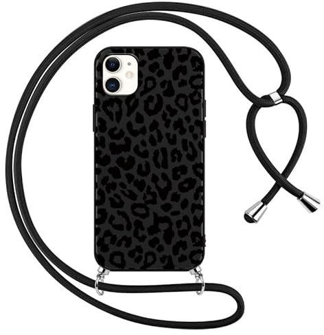 Foonary Handyband Hülle mit Band für iPhone 12 6,1 Handyhülle, Leopard Design Kette Necklace Case mit Kordel zum Umhängen Silikon Bumper Kratzfest Cover Schnur für iPhone 12 / iPhone 12 Pro