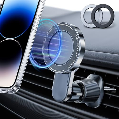 Holdersafe Support magnétique de téléphone portable pour voiture Magsafe [20 aimants N52] Support magnétique de téléphone portable pour ventilation de voiture pour iPhone 15/14/13/12 Pro Plus Max,