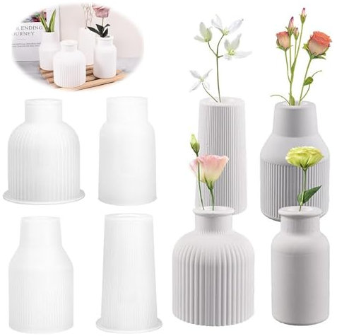 4 Stück Vase Silikonform, Epoxidharz Formen, DIY Resin Gießformen Silikon, Silicone Mould für Blumenvase Blumentopf Heimdekoration