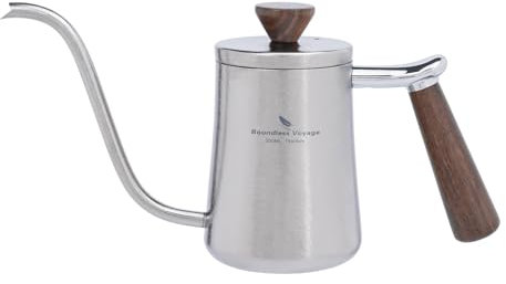 iBasingo 300ml Titanium Gooseneck Kettle - Stovetop Pour Over Coffee Maker with Wood Handle - Lightweight & Durable Swan Neck Kettle for Precise Coffee/Tea Brewing Ti3091D