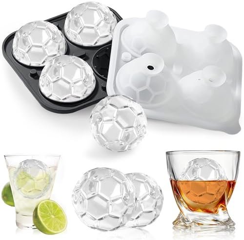 Große Eiswürfelform Silikon, 2 Zoll Eiskugelform Silikon mit Deckel, Runde Eiswürfelform Fußball, Whiskey Eisform, Eiswürfel Form Kugel, Eingefroren Eiswürfel, für Cocktails, Whiskey und Saft
