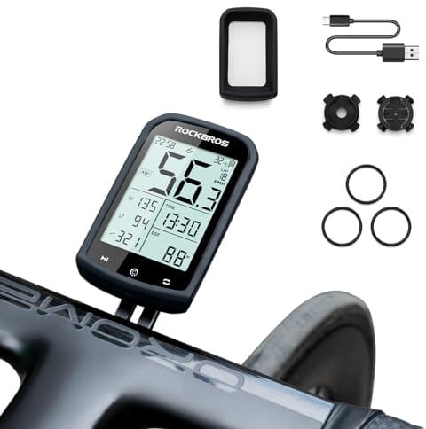 ROCKBROS Bike Computer Gps Sensitive Wireless Bike Odometer for Bicycle MTB, ANT+ Bluetooth 5.0, IPX6 Waterproof, Type-C Rechargeable, 2.9 Inch Display with Stand
