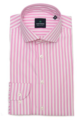 Tina Ferrà Camicia Uomo a Righe Uomo Elegante, Camicia Regular Uomo Manica Lunga in Cotone, Camicia Rigata Collo Francese, Camicia Artigianale Uomo Regalo San Valentino, Camicie Made in Italy