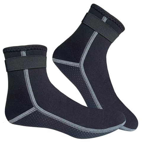 Valicaer Neopren Socken,Wasserdichte Schnorchelsocken mit Klettverschluss Neoprensocken Hält Warm Rutschfeste Neoprenanzug Tauchsocken 3 mm Schwimmsocken zum Strand,Volleyball,Schnorcheln,Segeln (S)