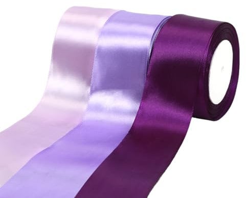 66m Seidenbänder Lila, Geschenkband Breit, Lila Satinband 50mm Breit Bänder Wetterfest, Schleifenband Breit Große Stoffbänder für Geschenkverpackungen Hochzeit Basteln DIY Blumenstrauß Schleifen
