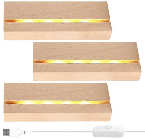 KOIROI Base de pantalla de luces LED, base de luz LED, base de luz LED, base para cristal acrílico, soporte rectangular de madera LED, base para lámpara de escritorio, base LED para cristal acrílico