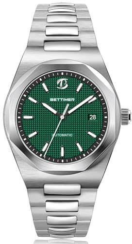 BETTIMER Automatik Uhr Herren Schweizer PT5000 Werk 40mm 316L Edelstahl 10ATM Wasserdicht Datum & Sekundenzeiger Saphirglas mit AR-Beschichtung Mechanische Uhr Herren, Grün