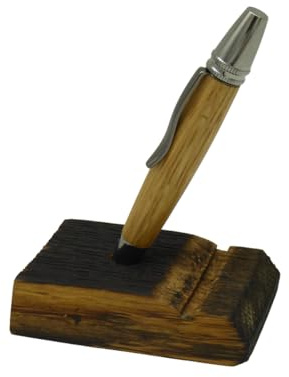 Kugelschreiber aus Whisky Fass handgemacht | Eiche Edelholz | hochwertiges Unikat | handgedrechselt | Lasergravur möglich | tolle Geschenkidee | verschiedene Varianten (black titanium mit Halter)