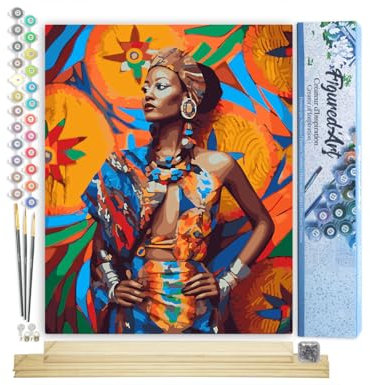 Figured'Art Peinture par Numéro Adulte avec Cadre Femme Africaine traditionnelle - Activité Manuelle Kit de Loisir Créatif DIY Numéro d'Art Complet - 40x50cm avec châssis en bois à monter