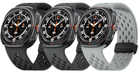 NotoCity Correa para Samsung Galaxy Watch Ultra 47mm - Silicona Deportiva Magnética Transpirable para Hombre y Mujer (Negro, Gris Oscuro, Gris Claro)