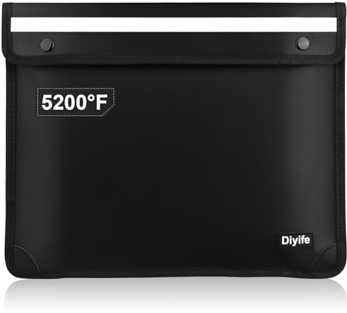 Diyife 5200℉ Feuerfeste Dokumententasche, 360° wasserdichte Feuerfeste Tasche mit Nachtreflexstreifen, Mehrschichtig Glasfasermaterial Safe Geldtasche Tresor 38 x 30 cm für A4 A5 Dokumente/Passport