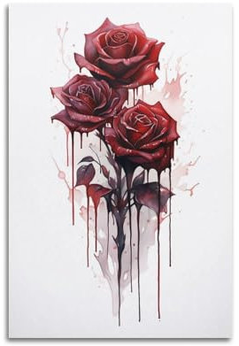 ZZBYMX Blumen-Poster mit schwarzer und roter Rose, dekoratives Gemälde, Leinwand, Wandposter und Kunstdruck, moderne Familienschlafzimmer-Dekoration, Poster, 20 x 30 cm