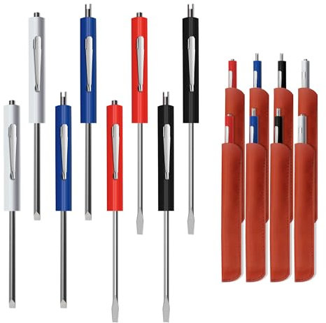 8pcs Pocket Screwdriver Set with 8 Synthetic Leather Case, Removable Screwdriver Pen, Magnetic Slotting, Valve Core Tool Mini Screwdriver with Dual Bits.