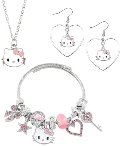 DaengGeGe Hello Armband Kinder Mädchen, Girls Bracelets, Stainless Steel Kinder Armband, Ohrringe, Kette, Creative Gift for Girls and Children