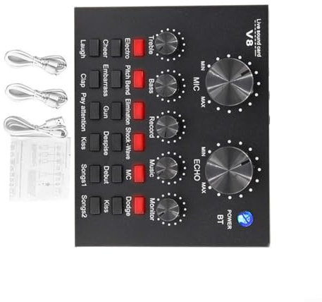 V8 Externes Soundkarten-Set, professionelles Audio-Interface für Computer, Handy, Rundfunk, Gaming, Streaming, Aufnahme, Live-Sound-Mixer, schwarz, 18,5 x 13 x 4,5 cm