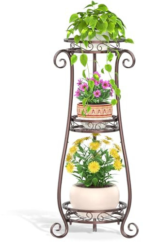 VASZOLA 3 Stufiger Hoher Metallpflanzenstand Indoor Outdoor Clearance, 35 Zoll Rostfreier Eisen-Blumentopf Halter Regal, Mehrere Heavy Duty Pflanzen Runder Rack Für Patio, Bronze