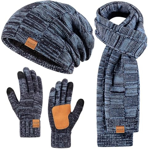 3-in-1-Wintermütze, Handschuhe, Schal, 3-in-1, warmes Set, für Herren, Strumpffüller, Marineblau, Einheitsgröße