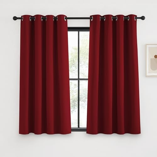 KGORGE Vorhang Blickdicht Rot Verdunklungsvorhänge 145 x 140 cm(HxB) Fenster Gardinen mit Ösen Kurz Vorhänge Schlafzimmer Kurzgardine Modern Thermal Curtains Scheibengardine