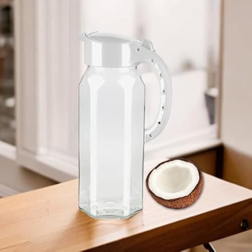 Pro Home Glass Jug with Removable Plastic Lid 1.5 Liter Pitcher Water Juice Jug for Fridge Beverage Hot/Cold Water Ice Tea Coffee Milk Transparent Pitcher Glass Jug with Lid (White)