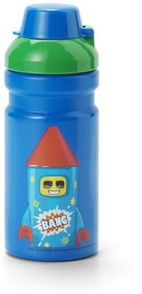 Room Copenhagen LEGO Borraccia – 390 ml – divertente e pratica borraccia per bambini con tappo coperto, borraccia sportiva, verde e blu