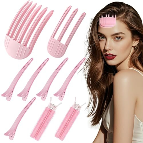 GXGM 9 Pieces Pinzas Pelo Mujerr, Pinzas Para Dar Volumen,Pinzas Pelo， Rizadores De Raíz Y Extensiones Para Cabello Esponjoso (Rosa,B)