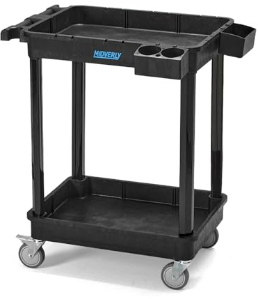 MOVERLY Schwerlast-Utility-Wagen mit 2 Ablagen, 71 x 48 cm, 100 kg Tragkraft, robuster Kunststoff, mit feststellbaren Schwenkrollen – vielseitiger Servicewagen für Zuhause, Büro & Industrie