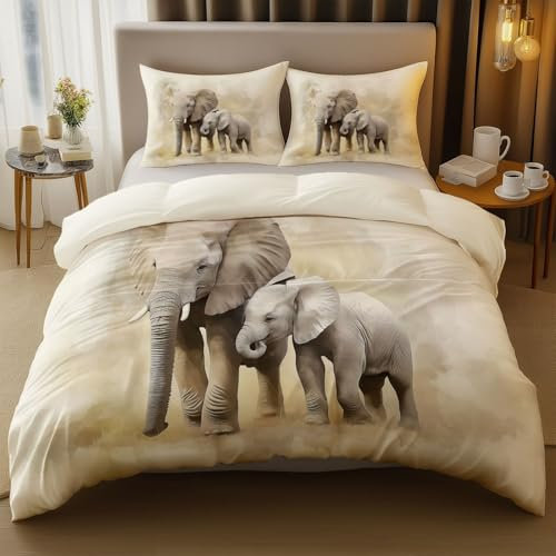 Bettbezug Sets Warm Afrika Tiere für Teenager Erwachsener, Bettwäsche Set 200 x 200 cm mit 2 Kissenbezügen 80 x 80 cm, Ultraweicher Mikrofaser Steppdeckenbezug, Aprikose