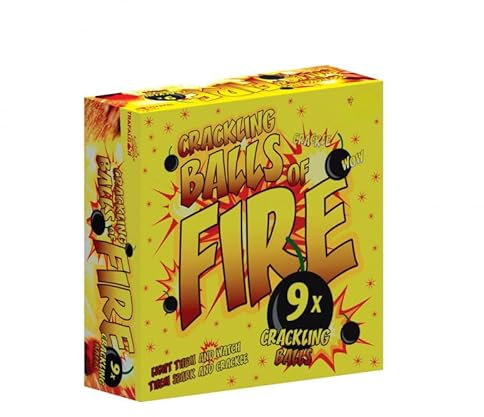 SpektaTek Firework Variety Pack – Crackling Balls, Strobe Pellets, Spinners & Saucers with 4 Ice Fountain Candles (Crackling Balls of Fire - Contains 9 Balls)
