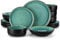 vancasso Dinner Set, Reactive Glaze Dinner Sets for 4 People, 16-Piece Mediterranean Crockery Set with Dinner Plates, Dessert Plate and Cereal Bowls, Playa Green.