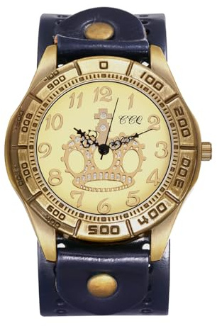 JewelryWe Vintage Leather Cuff Watch: Analog Quartz Large Dial Punk Wristwatch for Men Women, Classic Gothic Watches for Halloween
