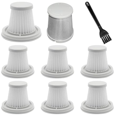 Set di filtri di ricambio 7 pezzi per aspirapolvere HEPA, 1 prefiltro in acciaio inossidabile e 1 spazzola di pulizia, per aspirapolvere Fanttik Slim V8 Mate, V10 Mate, V8 Apex (bianco)