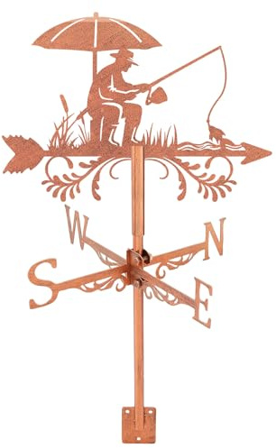 SUPERDANT Girouette de Jardin Exterieur de Pêche pour Toit Girouette en Métal Girouettes de Pêche pour Abri de Jardin Indicateur de Direction du Vent en Cuivre pour Ferme Deco Exterieur