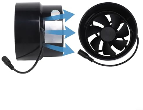 12V Duct Ventilation Exhaust Fan 100mm-110mm Diameter with 110m³/h Airflow, Low-Noise 39dB ABS Construction, 5W Energy-Efficient Indoor and Outdoor Extractor for Kitchen, Bathroom(Air outlet)