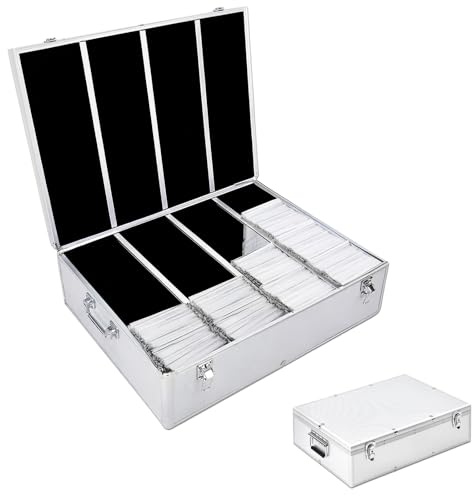 LEIFIDE Aluminum CD/DVD Media Hanging Sleeves Storage Box 23.5 x 16.5 x 7.3 Holds 1000 Discs CD Holder Storage Case with Lock for Media Organization Toys Papers Cards Socks