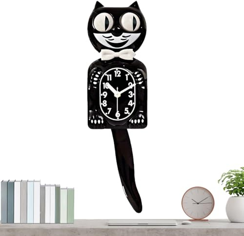 Retro-Katzenuhr mit beweglichen Augen und Schwanz, 39,4 × 11,2 cm, klassisch, schwarz, 2D, leise, platzsparende Dekoration, Neuheit, für Familie, Freunde, Frauen, Zuhause, Schlafzimmer, Büros