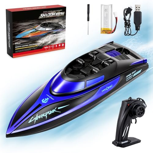 Coikes RC Boat Remote Control Boat for Kids Adults with LED Lights 2.4GHz High Speed Racing Boats for Pools and Lakes 1000mAh Rechargeable Low Battery Alarm Pool Toys for Boys Girls