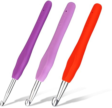 BUOKKON 5/6.5/9mm Crochet Hook Set, Aluminum Ergonomic Crochet Hooks Set | Soft Grip Rubber Handle Crochet Needle for Beginners and Handmade DIY Knitting Hair Clips, Necklaces & Miniature Ornaments