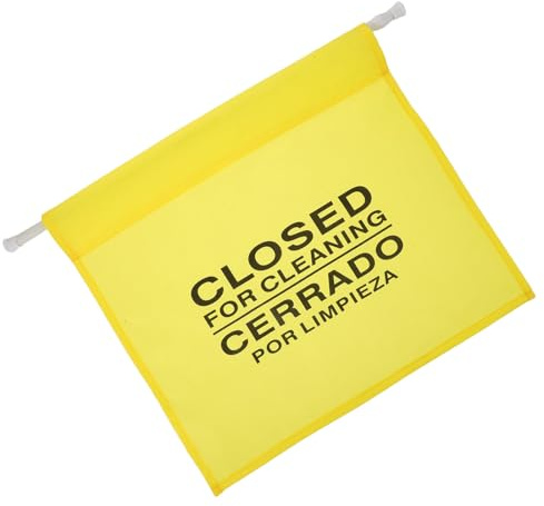 Restroom Closed for Cleaning Sign with Extendable Pole (60-110cm) - Heavy Duty Yellow Doorway Barrier for Maintenance & Janitorial Safety - Hanging No Entry Banner for Hotels, Schools & Offices